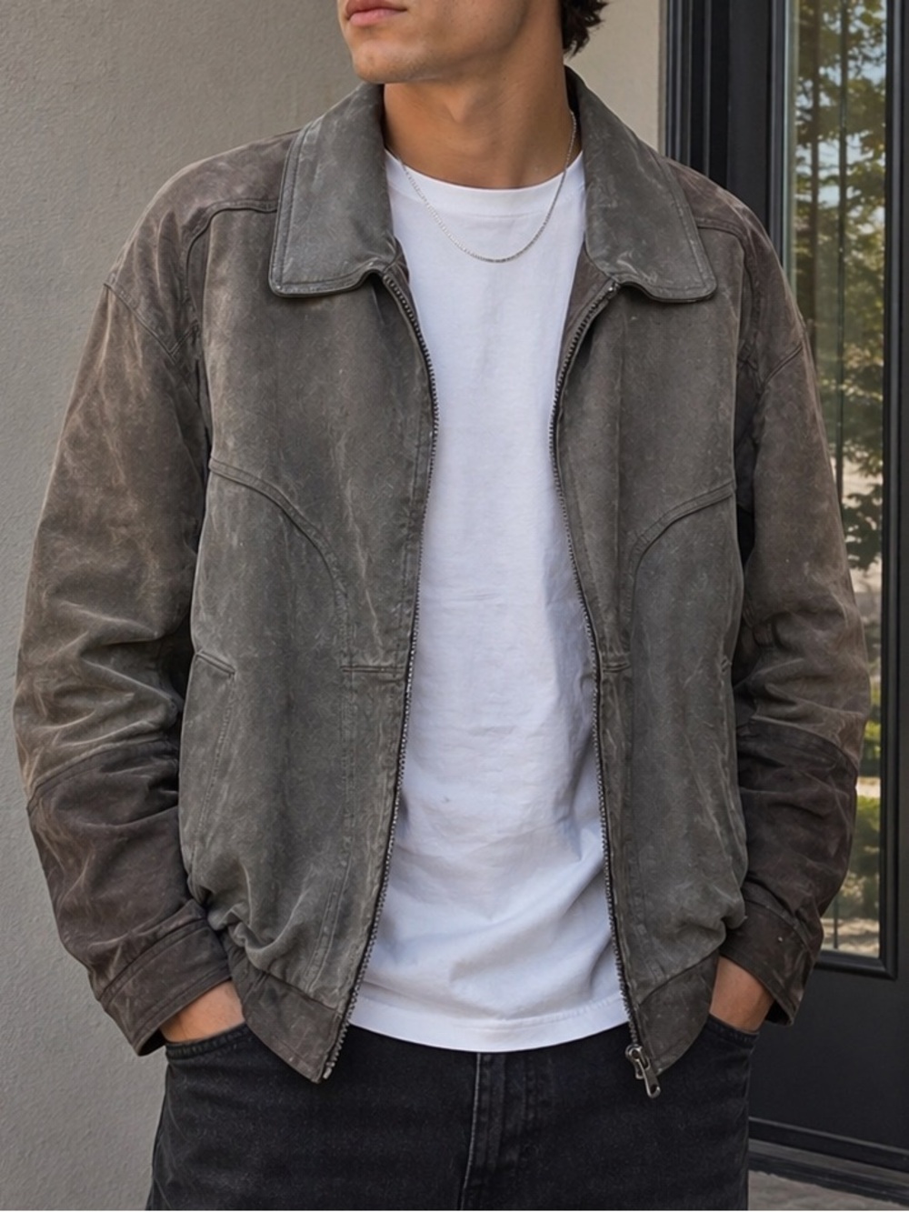 Vintage Ash Creek Trading Genuine Brown Leather Jacket Men’s Large Zip Front